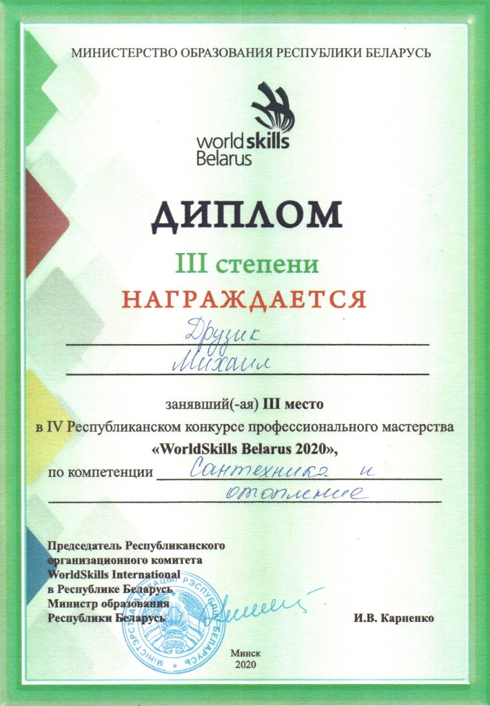WorldSkills2020 3степень СантИОтоп Друзик М
